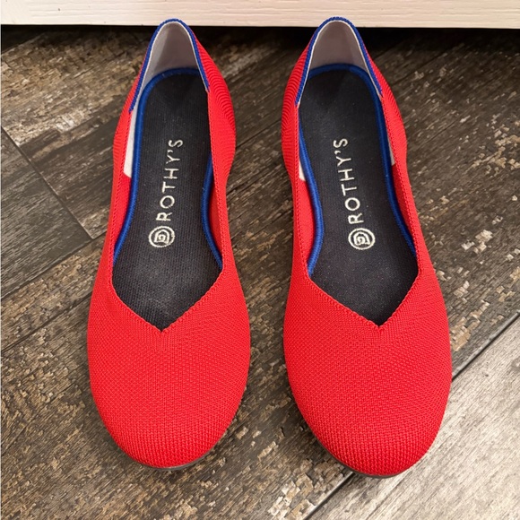 Rothy's Bold Red Flats with Blue Trim - Picture 2 of 4